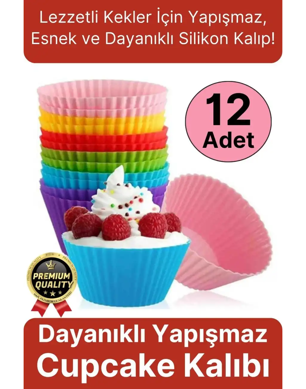 Yeni Üretim Esnek Dayanıklı Yapışmaz BPA İçermez Fırın Silikon Kek Muffin Cupcake Kalıbı 12 Adet