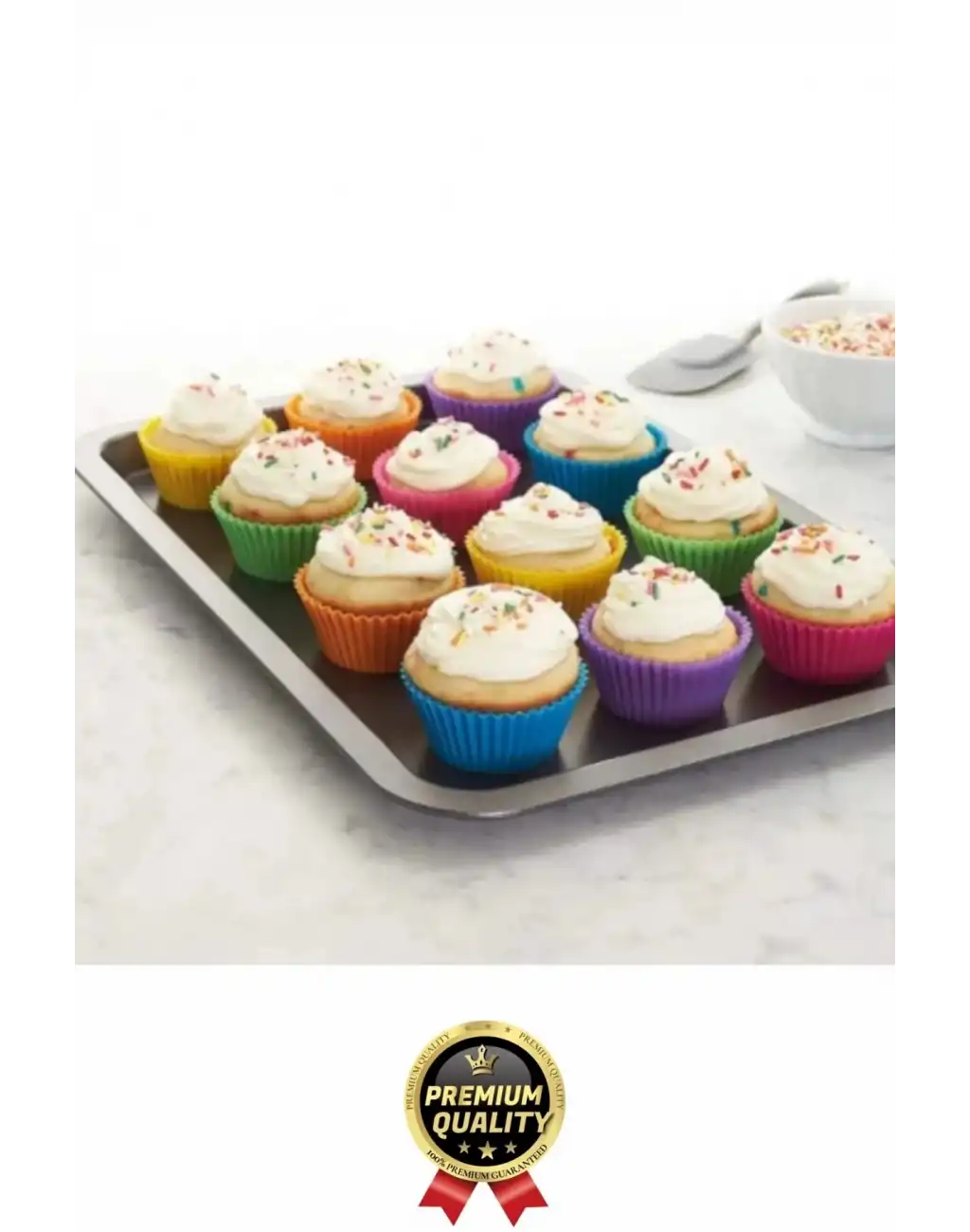 Yeni Üretim Esnek Dayanıklı Yapışmaz BPA İçermez Fırın Silikon Kek Muffin Cupcake Kalıbı 12 Adet