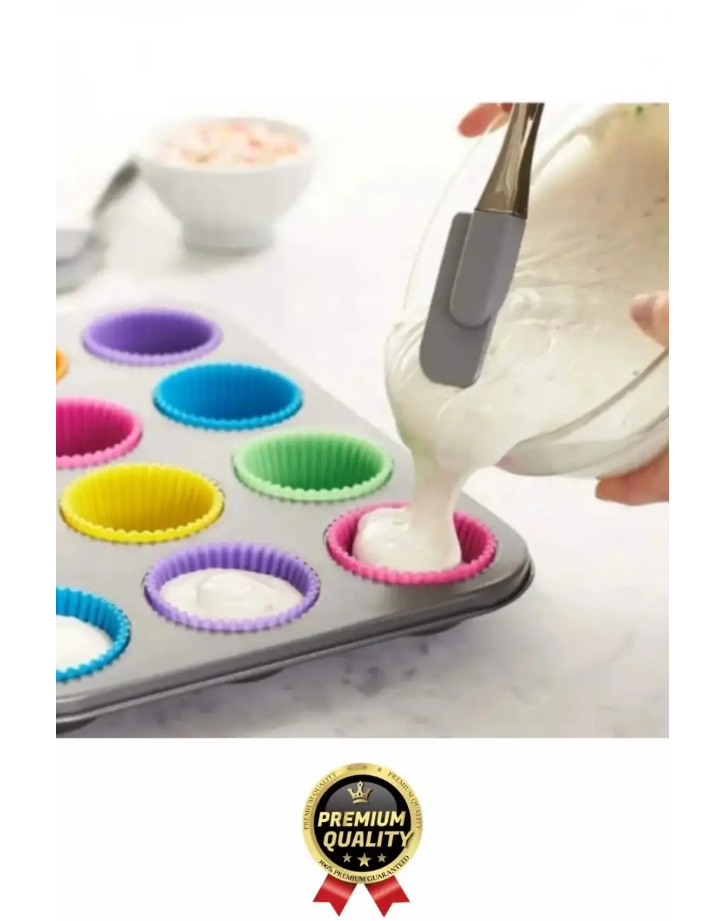 Yeni Üretim Esnek Dayanıklı Yapışmaz BPA İçermez Fırın Silikon Kek Muffin Cupcake Kalıbı 12 Adet