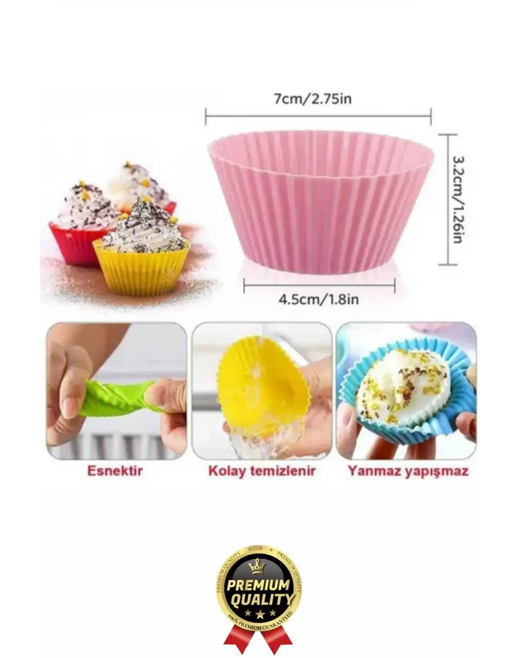 Yeni Üretim Esnek Dayanıklı Yapışmaz BPA İçermez Fırın Silikon Kek Muffin Cupcake Kalıbı 12 Adet