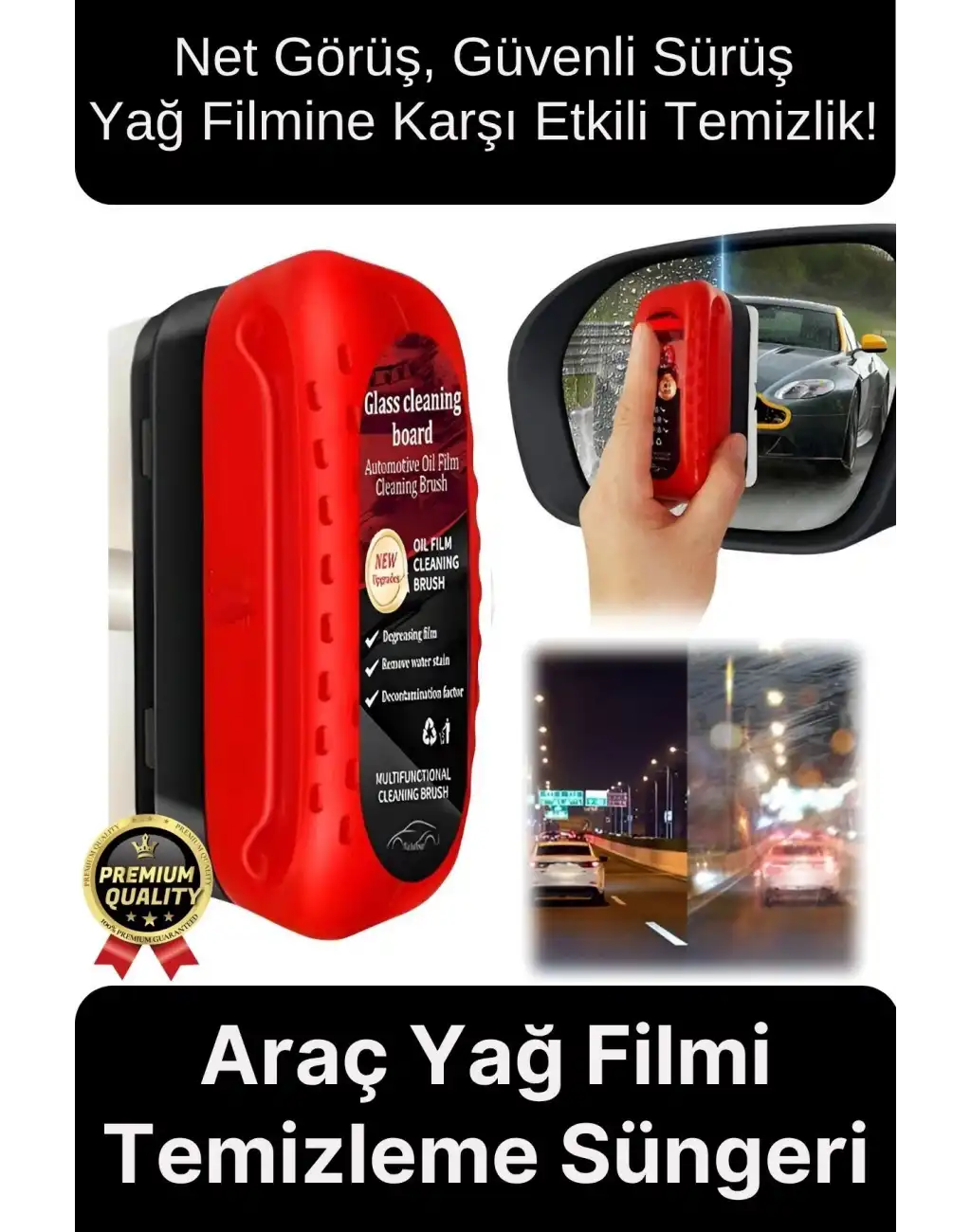 Premium Net Güvenli Görüş Yan Ayna İç Cam Yağmur Sis Buğu Engelleme Araç Yağ Filmi Temizleme Süngeri