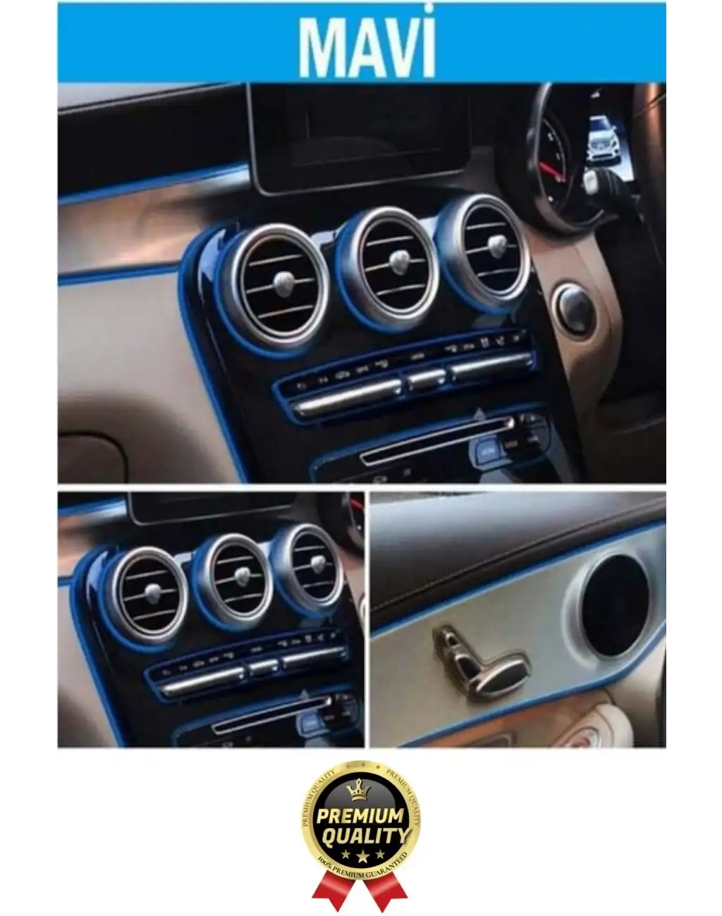 Premium Dekoratif Modern Canlı Görünüm Araç İçi Torpido Kapı Döşeme Fitili 5 Metre Mavi Trim Şeridi