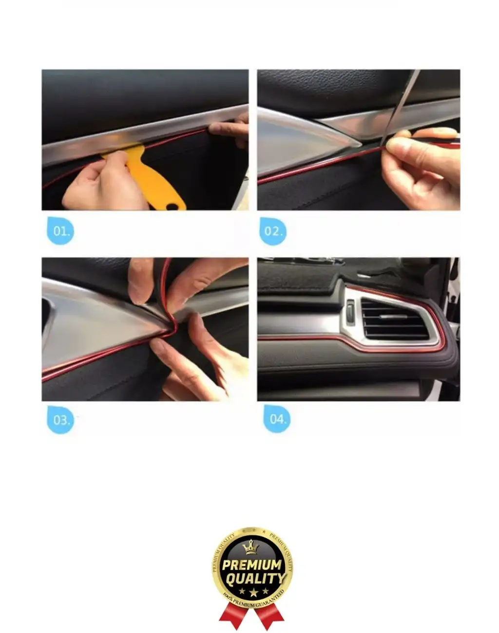 Premium Dekoratif Modern Canlı Görünüm Araç İçi Torpido Kapı Döşeme Fitili 5 Metre Mavi Trim Şeridi