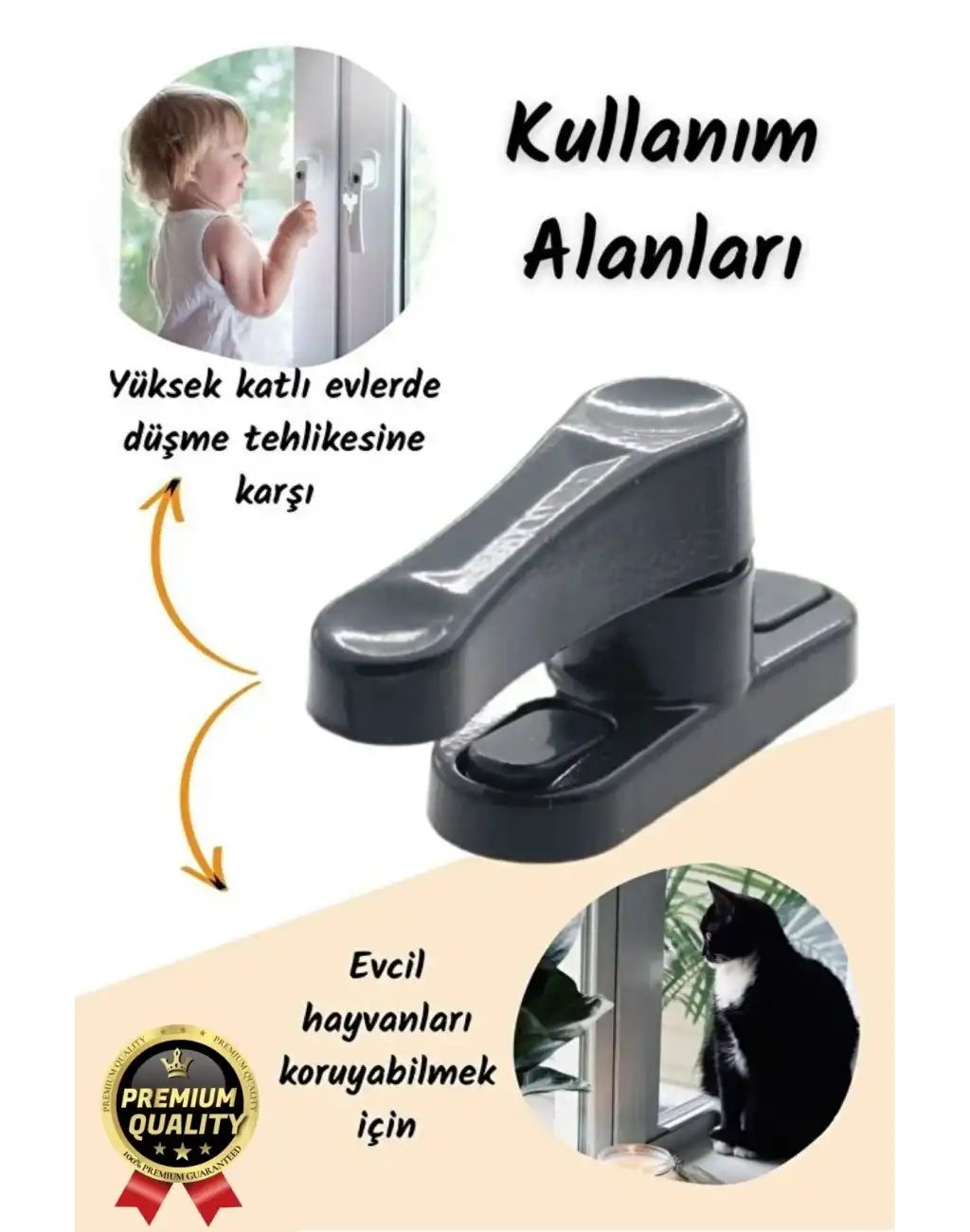 Premium Dayanıklı Koruma Antrasit Çekmeli Metal Pvc Kapı Pencere Hırsız Çocuk Emniyet Kilidi 1 Adet