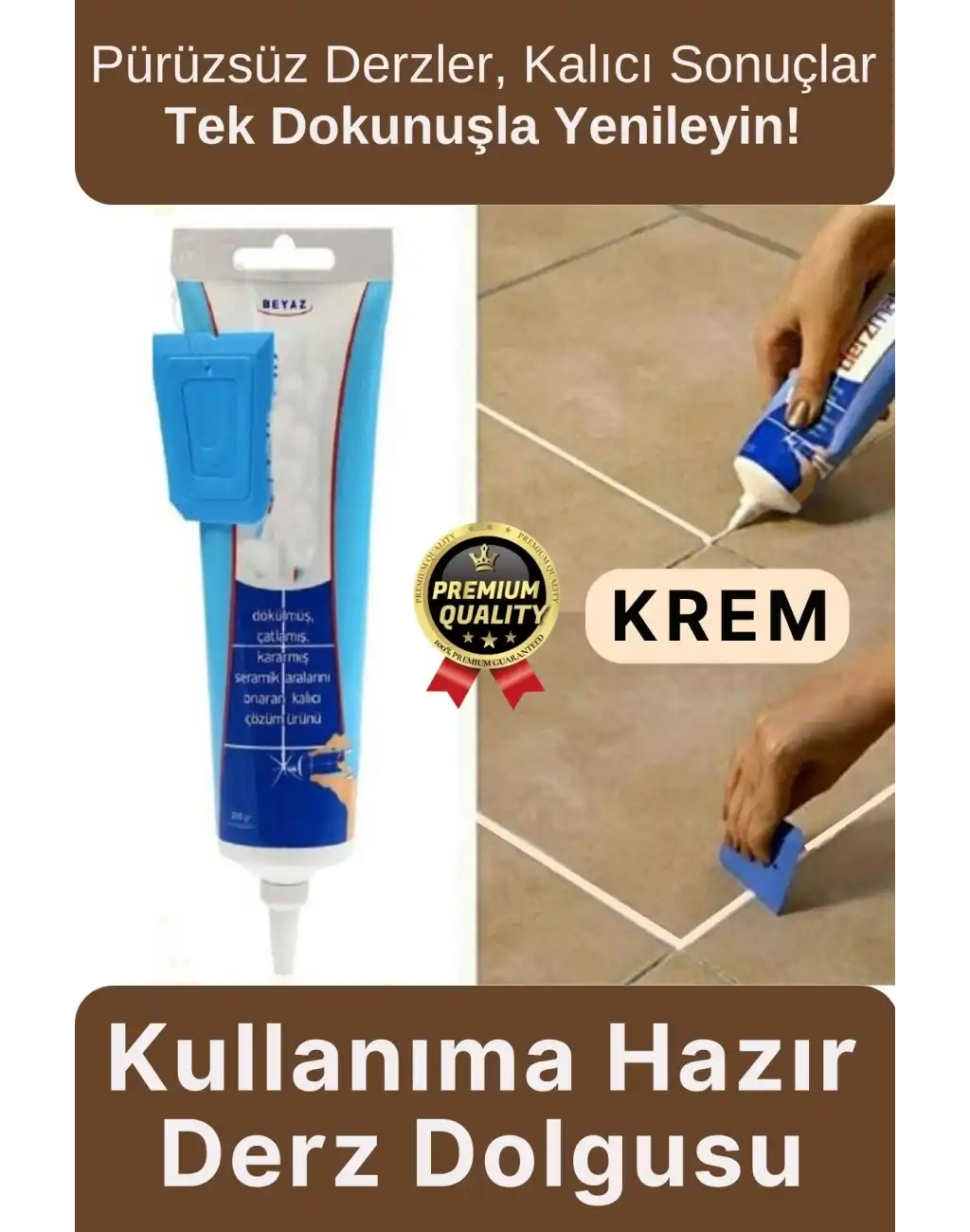 Profesyonel Kolay Uygulama Kullanıma Hazır Zemin Duvar Onarma Gaga Uçlu Fayans Arası Derz Dolgu Krem