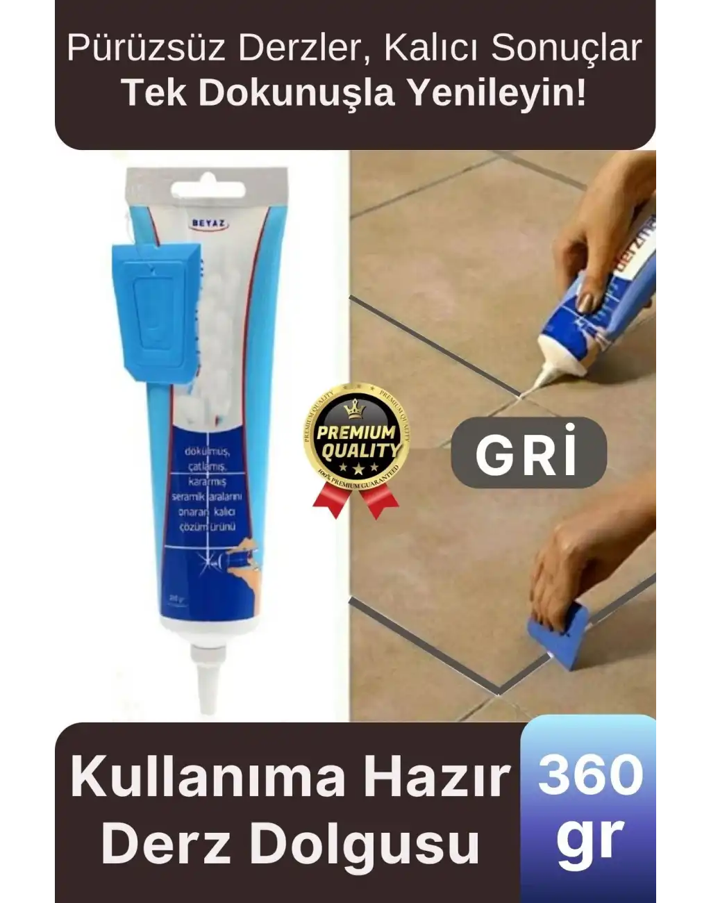 Profesyonel Kolay Kullanıma Hazır Zemin Duvar Onarma Gaga Uçlu Tüp Fayans Arası Derz Dolgu Gri