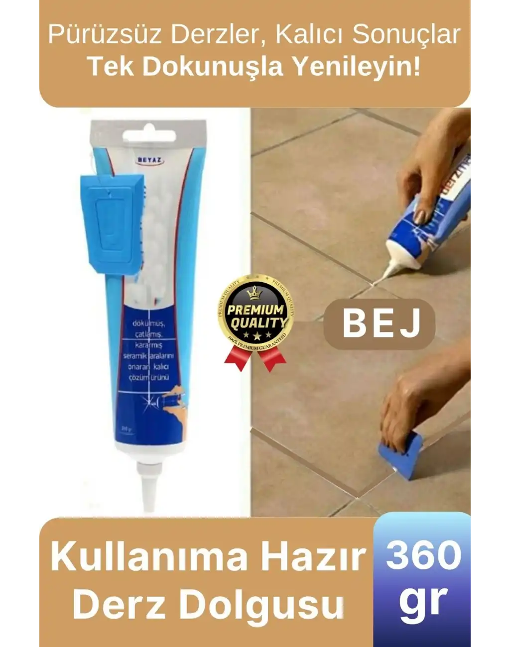 Profesyonel Kolay Kullanıma Hazır Zemin Duvar Onarma Gaga Uçlu Tüp Fayans Arası Derz Dolgu Bej