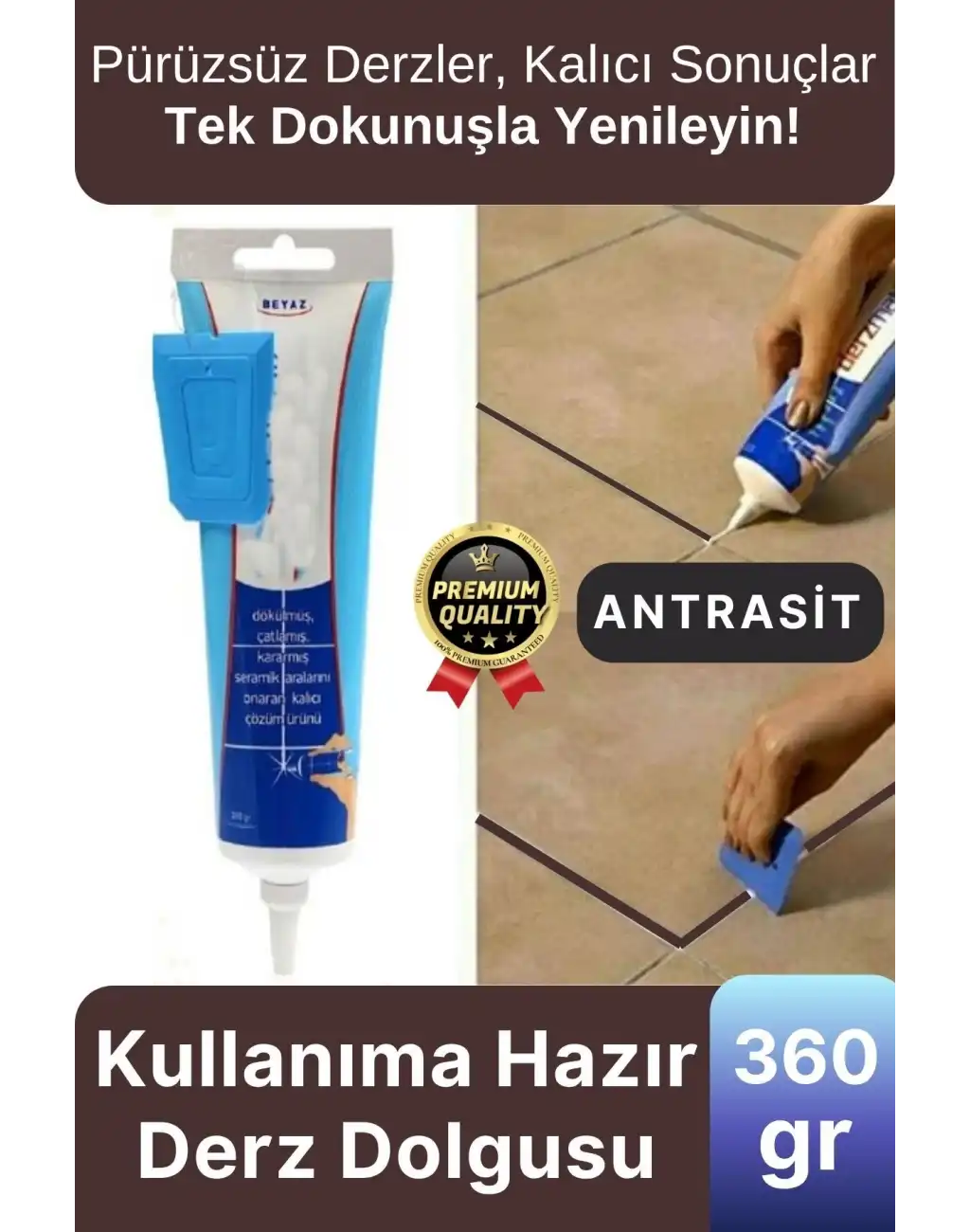 Profesyonel Kolay Kullanıma Hazır Zemin Duvar Onarma Gaga Uçlu Tüp Fayans Arası Derz Dolgu Antrasit