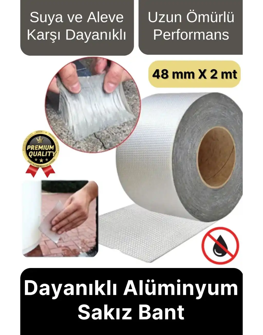 Premium Su Sızdırmaz İzolasyon Çatlak Boru Tamir Çamur Bandı Isıya Dayanıklı Sakız Bant 48 Mm X 2 Mt