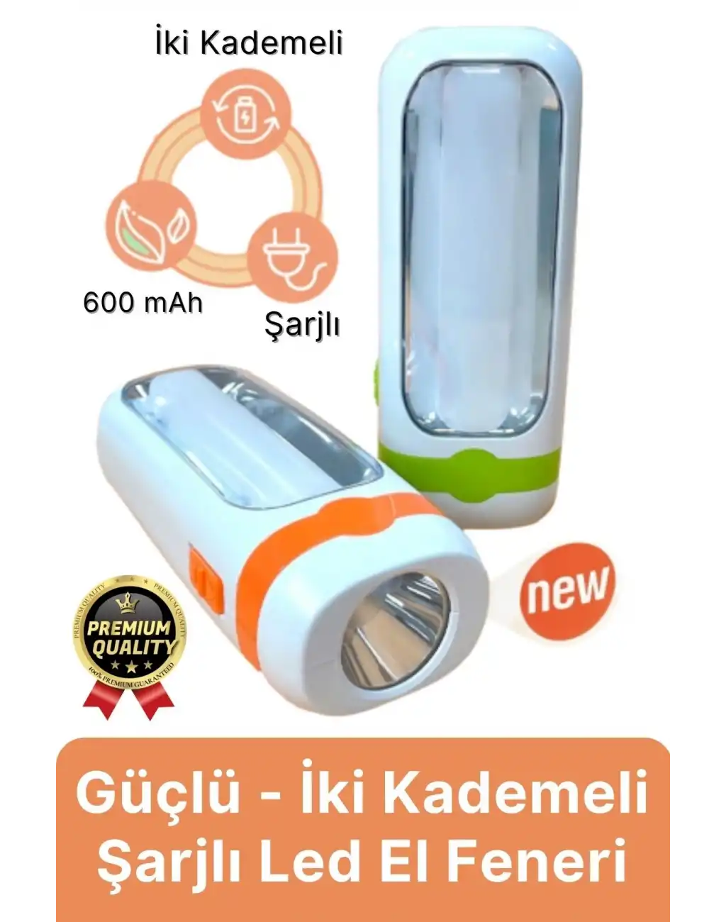 Özel Üretim Dayanıklı Güçlü Aydınlatma Taşınabilir Kamp İki Kademeli 600 mAh Şarjlı Led El Feneri