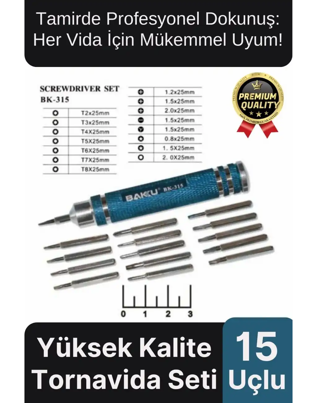 Profesyonel Seri Dayanıklı Yüksek Kalite Ergonomik Hassas Tamir Taşınabilir 15 Uçlu Tornavida Seti