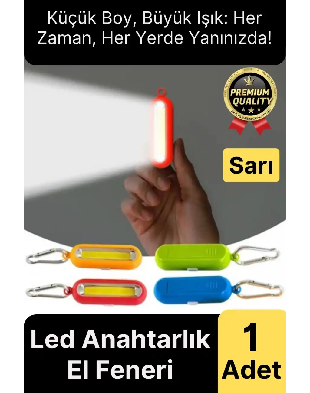 Premium Taşınabilir Kamp Okul Güçlü Işık Aydınlatma 3 Modlu Pilli Sarı Mini Led Anahtarlık El Feneri