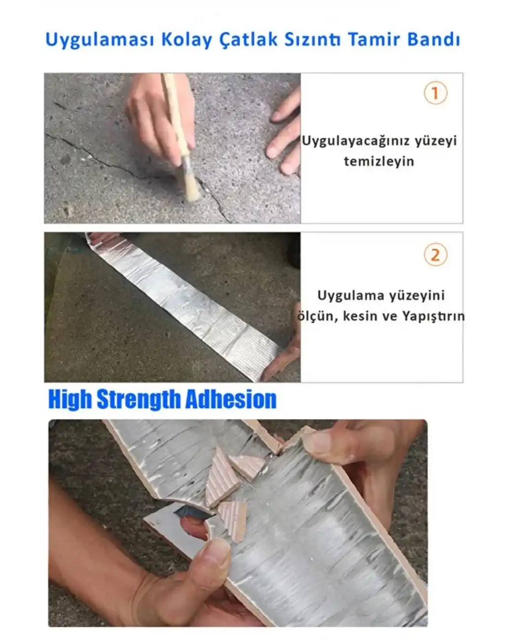 Premium Çatlak Boru Tamir İzolasyon Isıya Dayanıklı Su Sızdırmaz Çamur Bandı Sakız Bant 48 Mm X 2 Mt