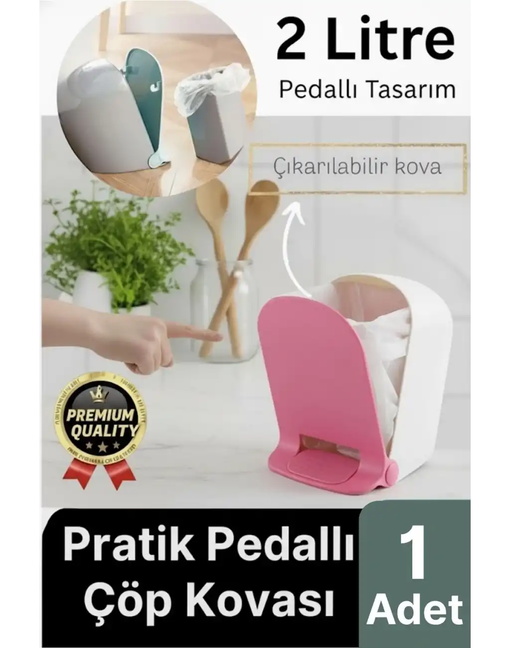 Yeni Tasarım Pratik Şık Tezgah Üstü Çocuk Odası Mutfak WC Banyo Ayak Pedallı Çöp Kovası Kutusu 2 Lt