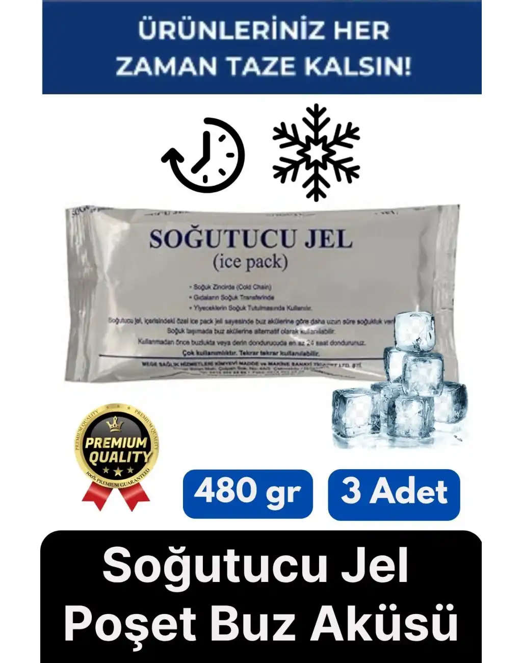Premium Dayanıklı Güvenli Malzeme Yolculuk Seyahat Yiyecek Soğutucu Jel Poşet Buz Aküsü 480gr 3 Adet