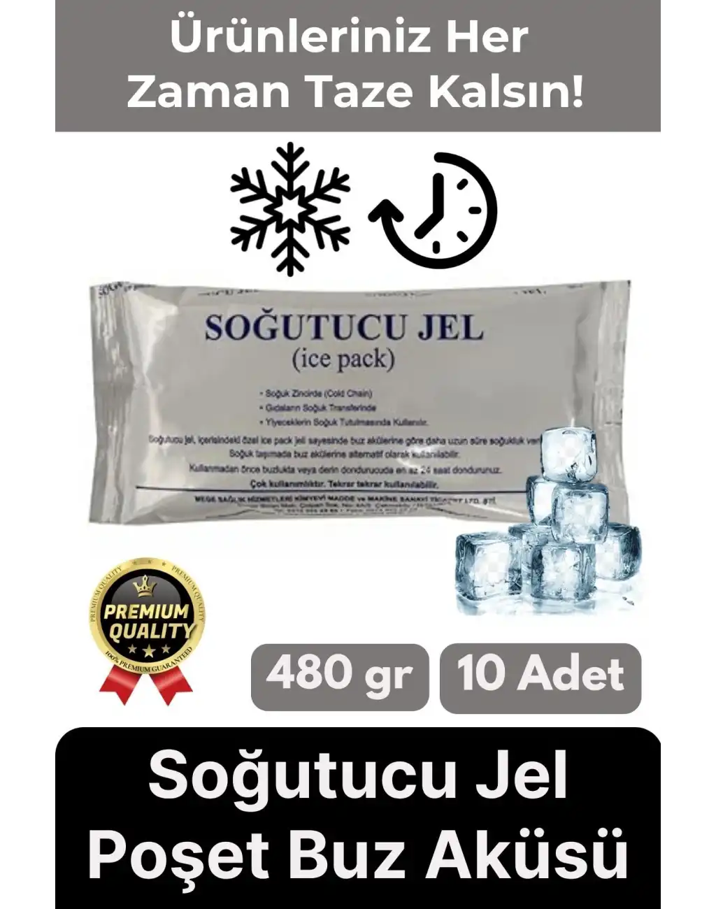 Premium Güvenli Dayanıklı Malzeme Seyahat Yolculuk Yiyecek Soğutucu Jel Poşet Buz Aküsü 480gr 10Adet