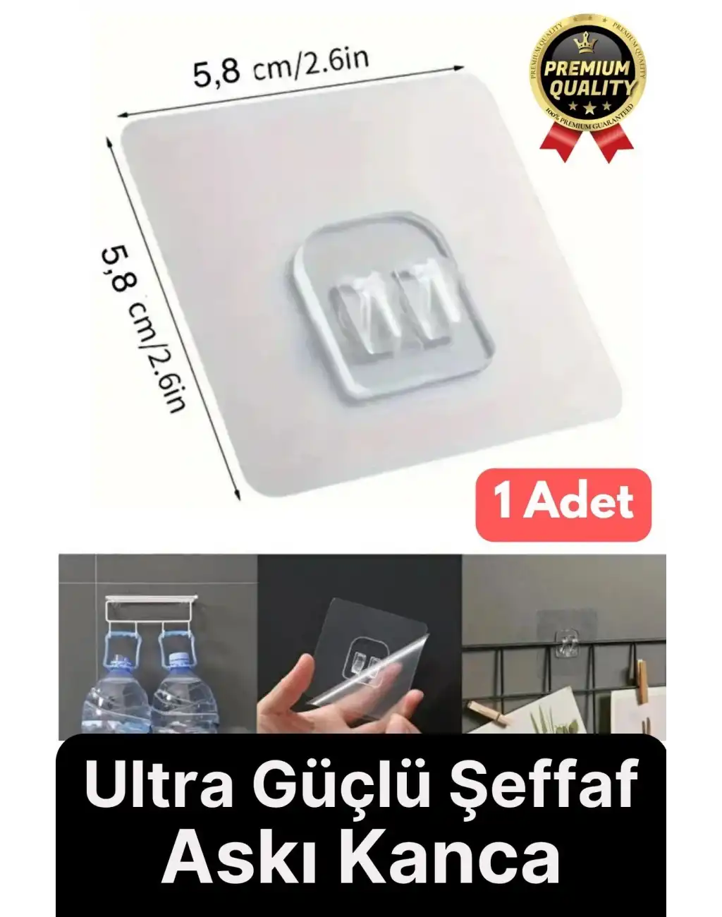 1 Adet Ultra Güçlü Şeffaf Suya Dayanıklı İz Bırakmaz Mutfak Banyo Raf Tablo Ayna Tutucu Askı Kanca