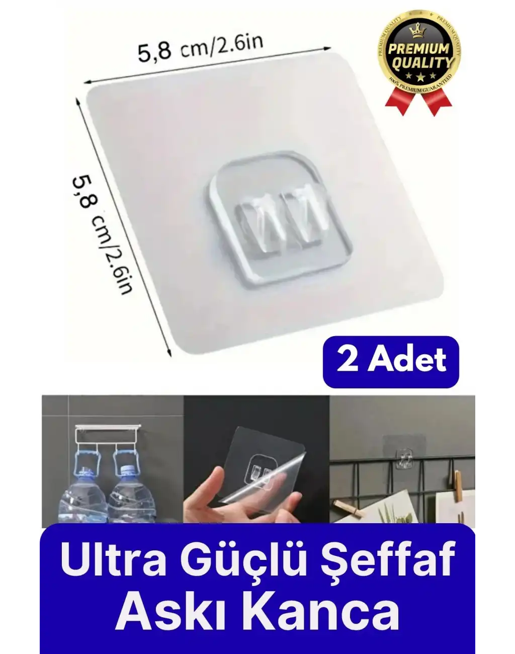 2 Adet Ultra Güçlü Suya Dayanıklı Şeffaf İz Bırakmaz Mutfak Banyo Raf Tablo Ayna Tutucu Askı Kanca