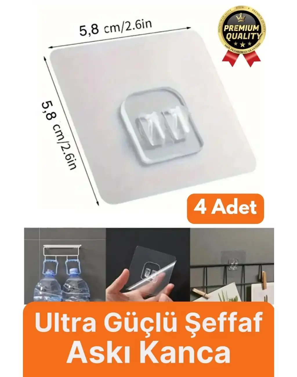 4 Adet Ultra Güçlü Suya Dayanıklı İz Bırakmaz Şeffaf Mutfak Banyo Tablo Raf Ayna Tutucu Askı Kanca