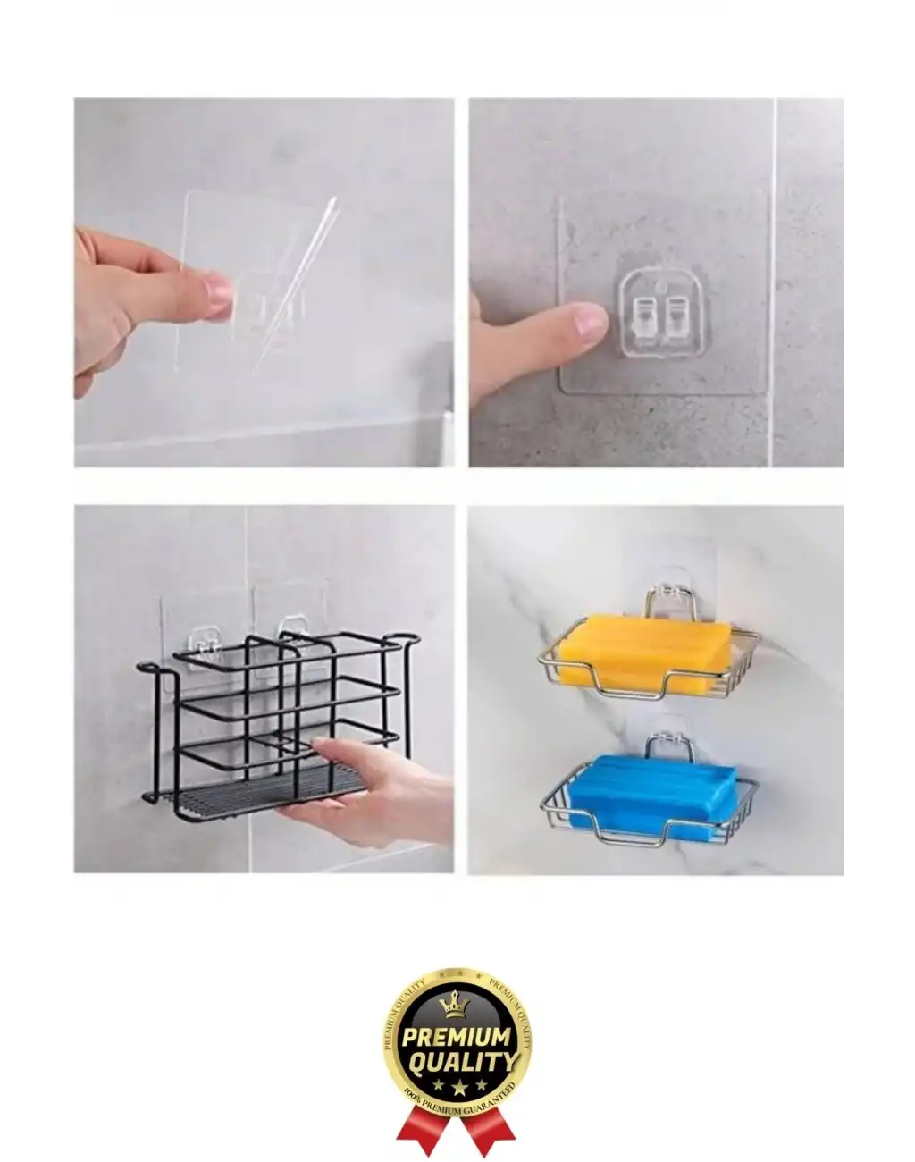 4 Adet Ultra Güçlü Suya Dayanıklı İz Bırakmaz Şeffaf Mutfak Banyo Tablo Raf Ayna Tutucu Askı Kanca