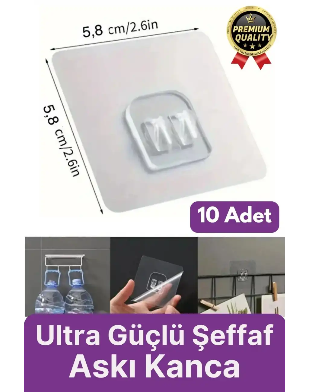 10 Adet Süper Güçlü İz Bırakmaz Suya Dayanıklı Şeffaf Banyo Mutfak Ayna Tablo Raf Tutucu Askı Kanca