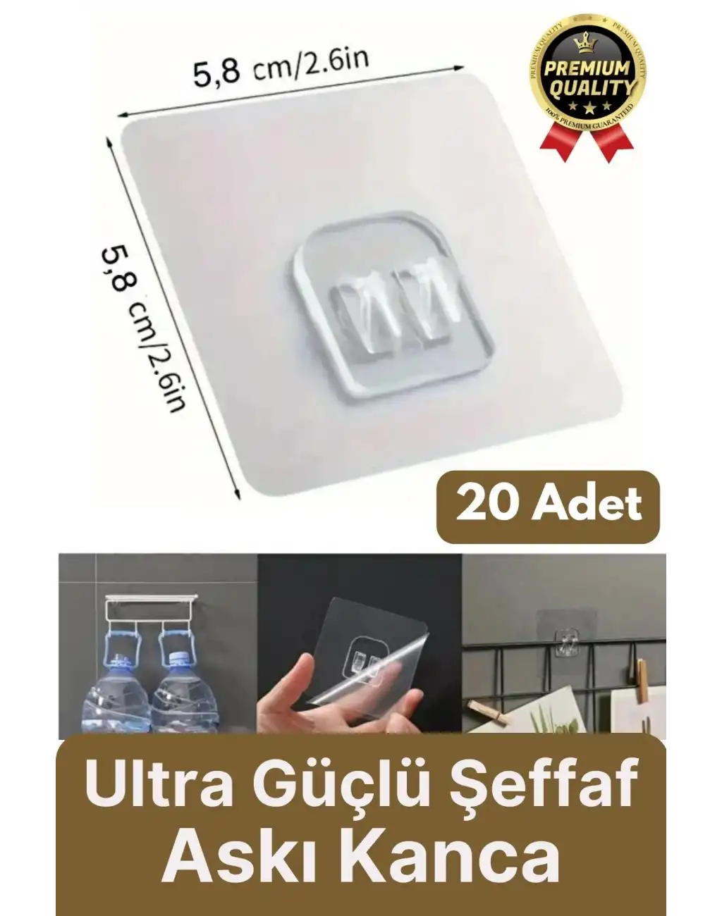 20 Adet Süper Güçlü Şeffaf İz Bırakmaz Suya Dayanıklı Banyo Duş Mutfak Tablo Raf Tutucu Askı Kanca