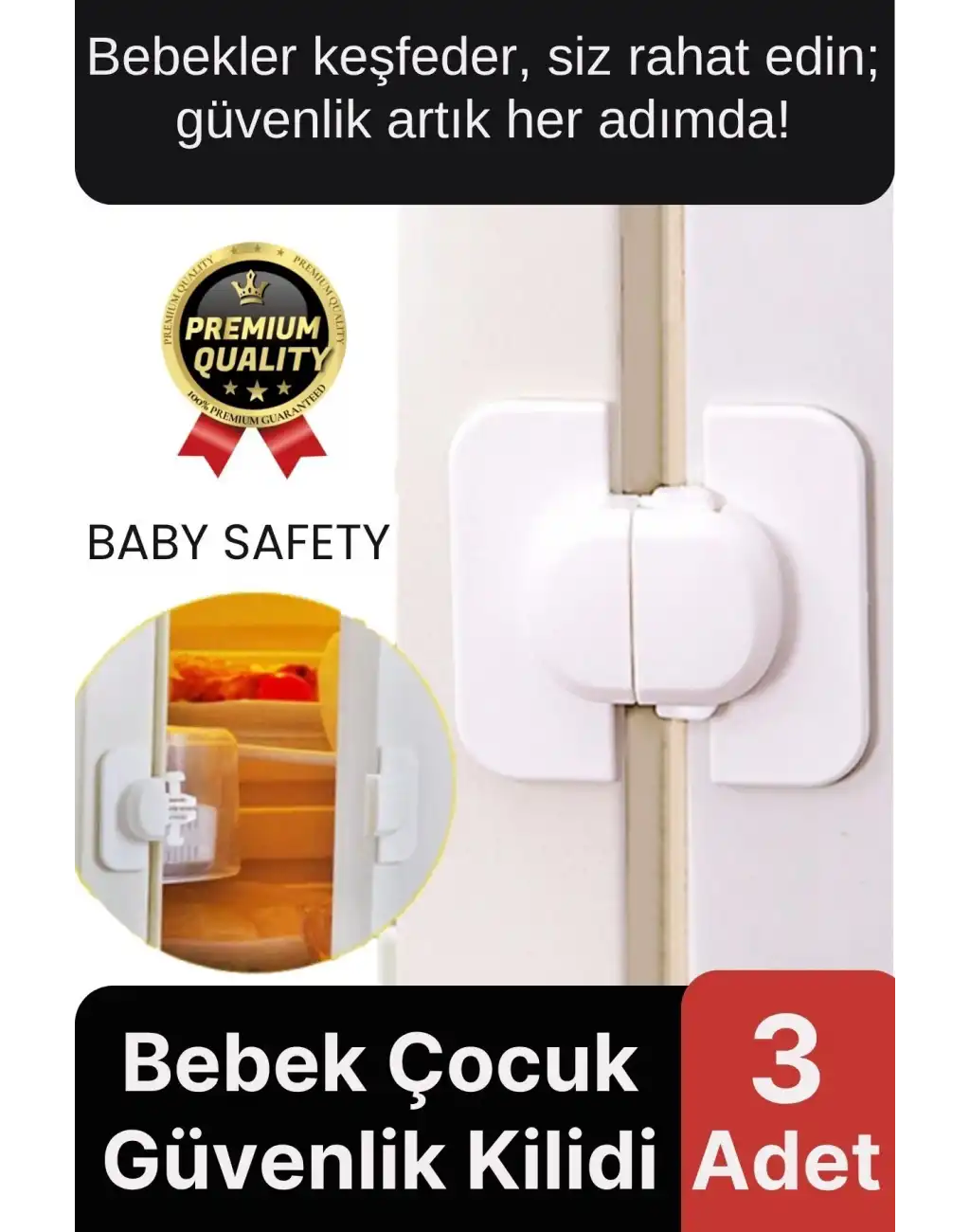 Özel Üretim Çekmece Buzdolabı Pencere Dolap Sabitleyici Çocuk Bebek Koruyucu Güvenlik Kilidi 3 Adet