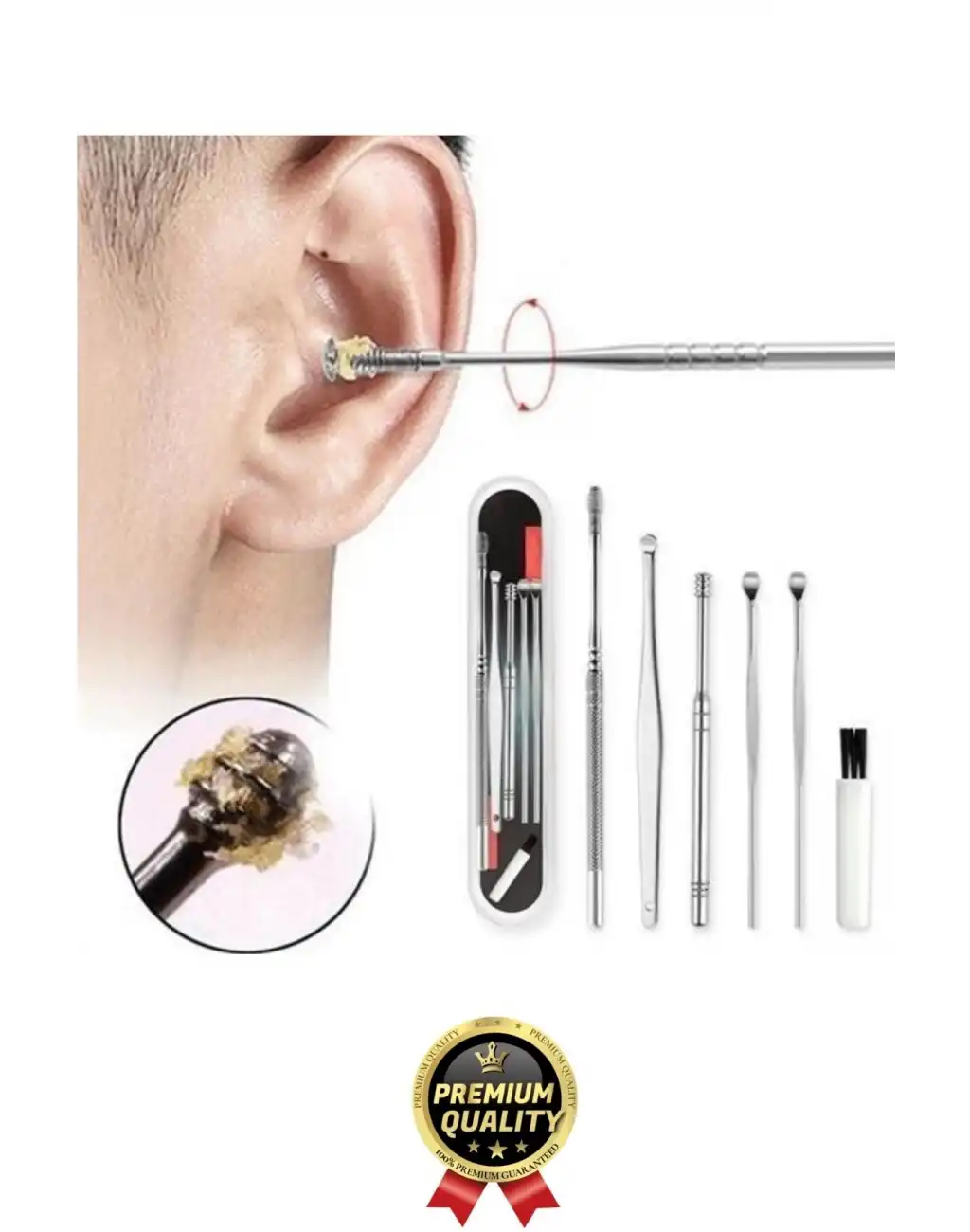 Özel Üretim Paslanmaz Çelik Kulak Balmumu Toplayıcı Çıkarıcı Temizleyici Bakımı Çubuk Seti 6 Parça