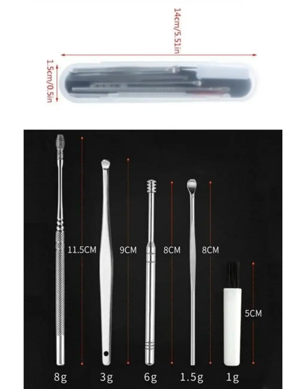 Özel Üretim Paslanmaz Çelik Kulak Balmumu Toplayıcı Çıkarıcı Temizleyici Bakımı Çubuk Seti 6 Parça