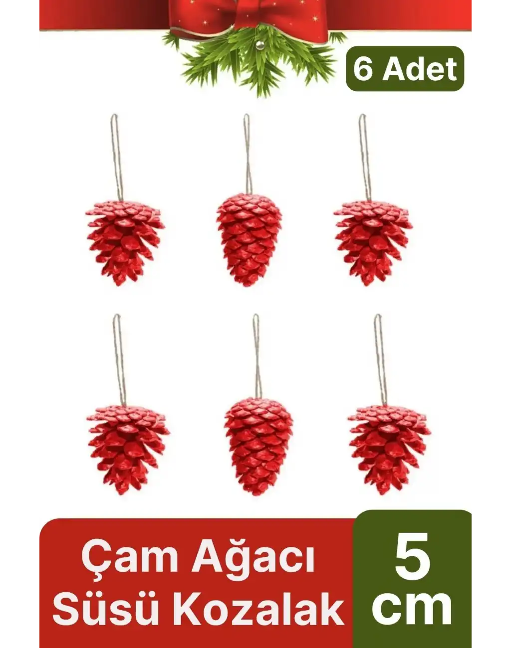 Premium Şık Lüks Tasarım Kış Dekoratif Yeni Yıl Noel Yılbaşı Çam Ağacı Süsü Kozalak 5 cm 6lı Paket