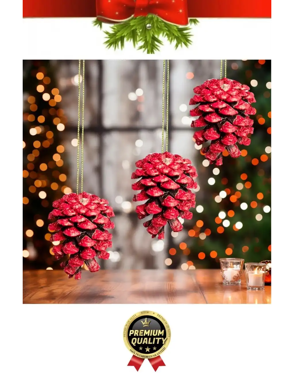 Premium Şık Lüks Tasarım Kış Dekoratif Yeni Yıl Noel Yılbaşı Çam Ağacı Süsü Kozalak 5 cm 6lı Paket