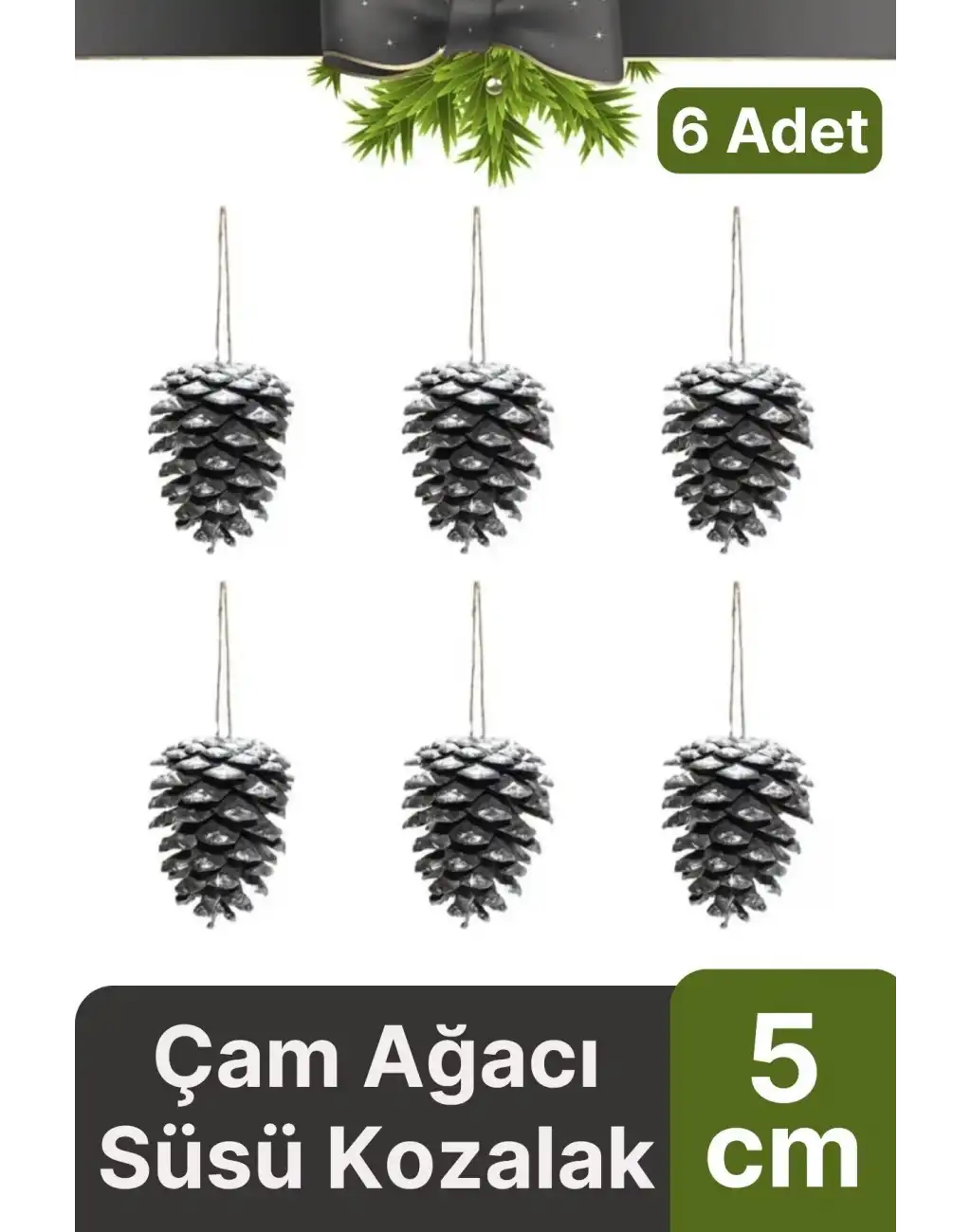 Premium Şık Lüks Tasarım Kış Dekoratif Yeni Yıl Noel Yılbaşı Çam Ağacı Süsü Kozalak 5 cm 6lı Paket