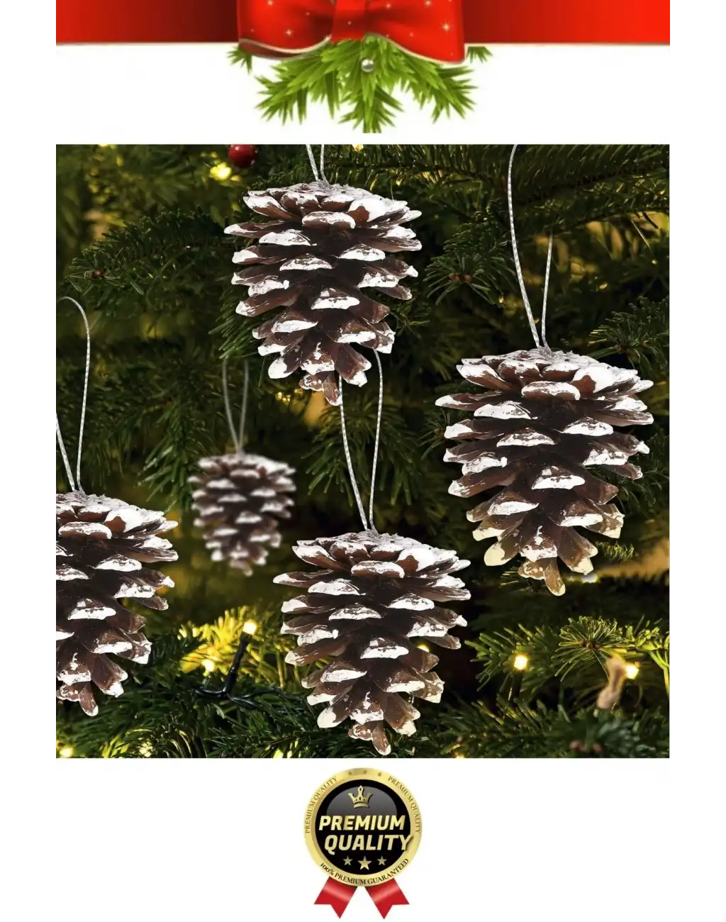 Premium Şık Lüks Tasarım Kış Dekoratif Yeni Yıl Noel Yılbaşı Çam Ağacı Süsü Kozalak 5 cm 6lı Paket