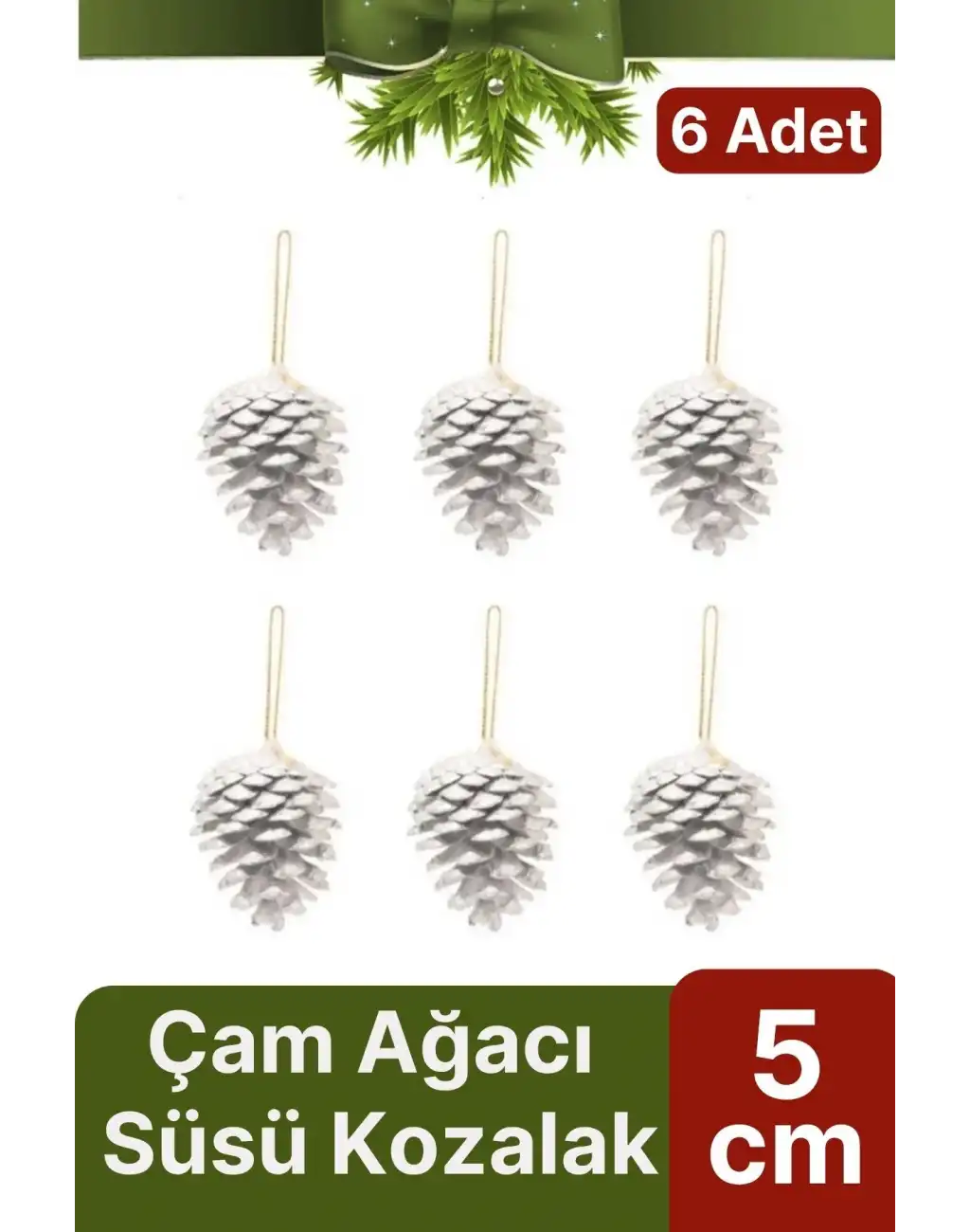 Premium Şık Lüks Tasarım Kış Dekoratif Yeni Yıl Noel Yılbaşı Çam Ağacı Süsü Kozalak 5 cm 6lı Paket