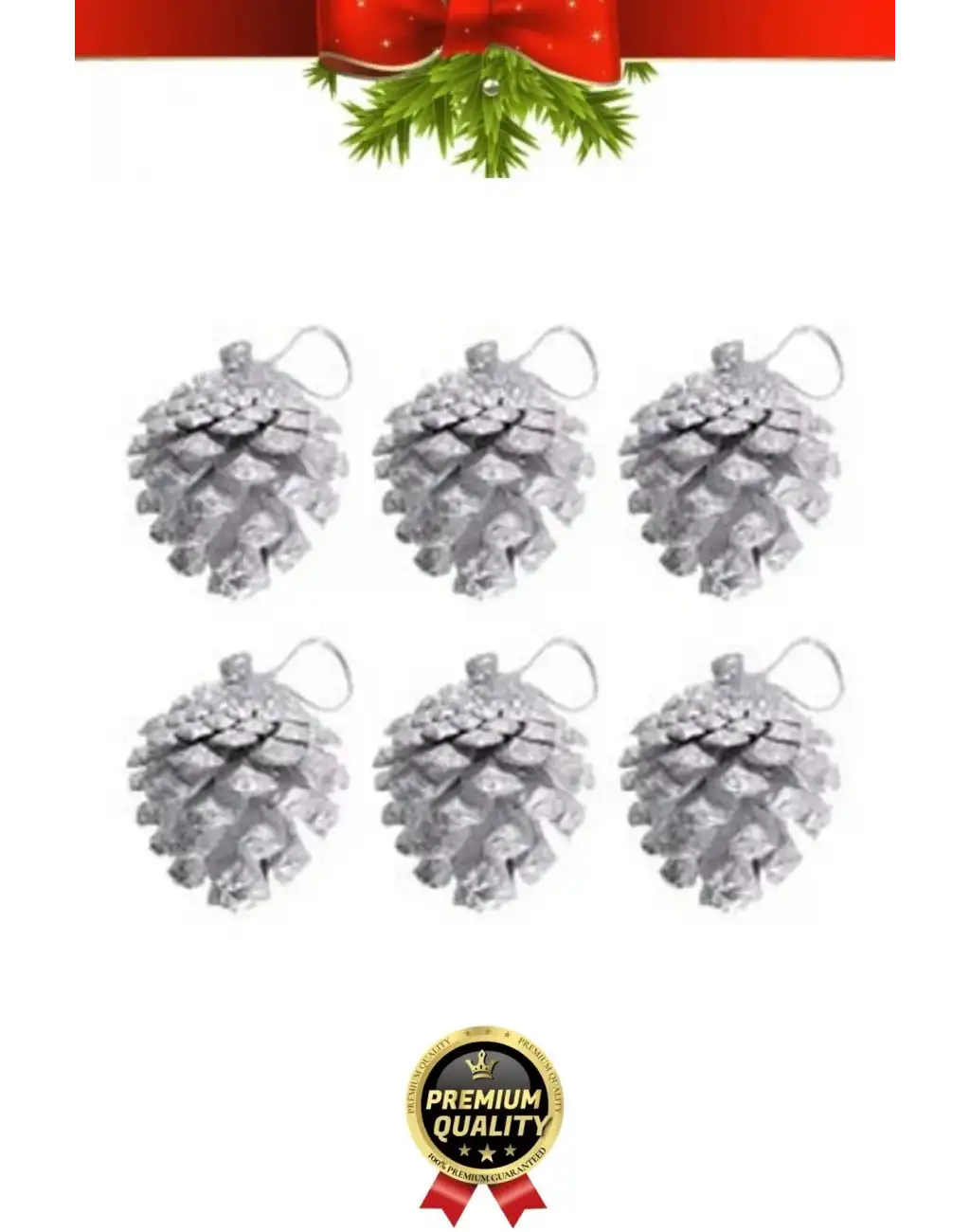 Premium Şık Lüks Tasarım Kış Dekoratif Yeni Yıl Noel Yılbaşı Çam Ağacı Süsü Kozalak 5 cm 6lı Paket