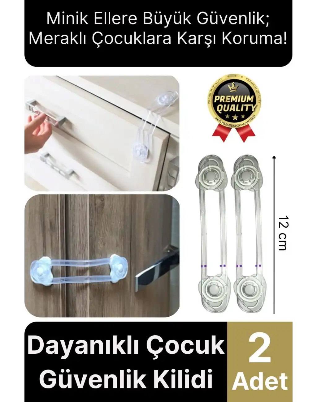 Çok Amaçlı Ayarlanır Çekmece Dolap Kapağı Koruma Aparatı Çocuk Bebek Güvenlik Kilidi 2 Adet 12 Cm