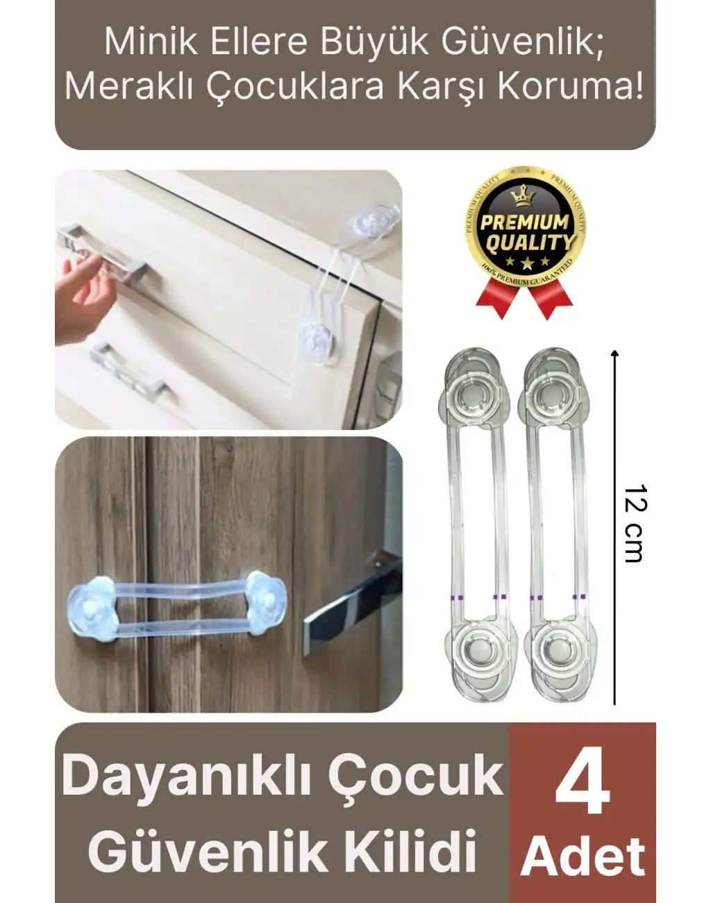 Çok Amaçlı Çekmece Dolap Kapağı Koruma Aparatı Ayarlanır Çocuk Bebek Güvenlik Kilidi 4 Adet 12 Cm