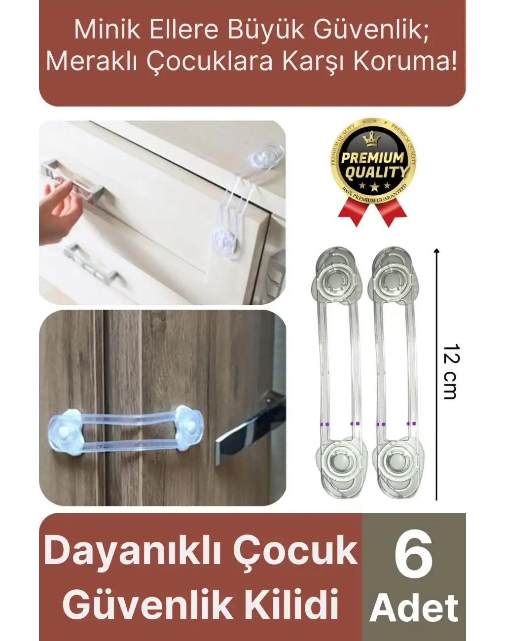 Çok Amaçlı Ayarlanır Dolap Çekmece Kapağı Koruma Aparatı Bebek Çocuk Güvenlik Kilidi 6 Adet 12 Cm