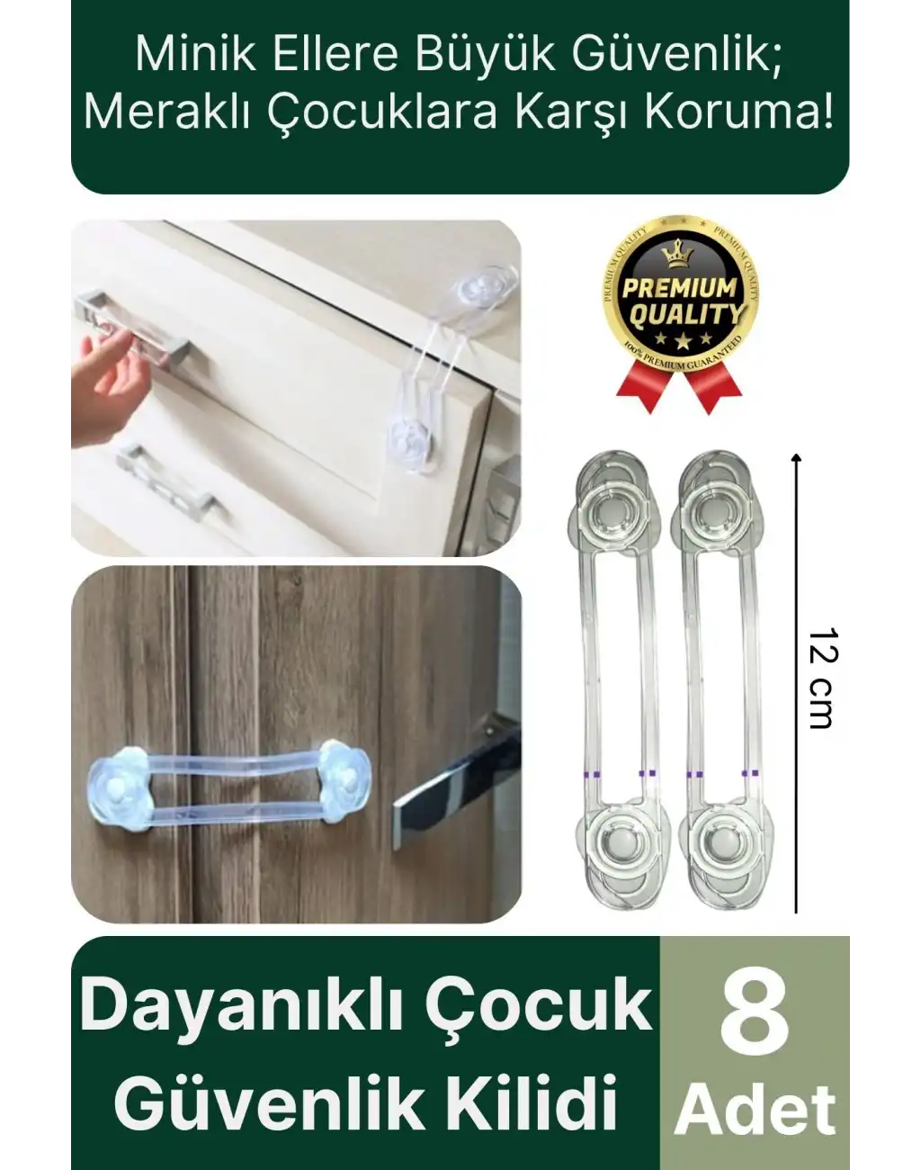 Özel Üretim Ayarlanır Çekmece Dolap Kapağı Koruma Aparatı Bebek Çocuk Güvenlik Kilidi 8 Adet 12 Cm