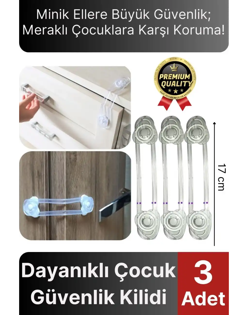 Yeni Üretim Ayarlanır Çekmece Dolap Kapağı Koruma Aparatı Bebek Çocuk Güvenlik Kilidi 3 Adet 17 Cm