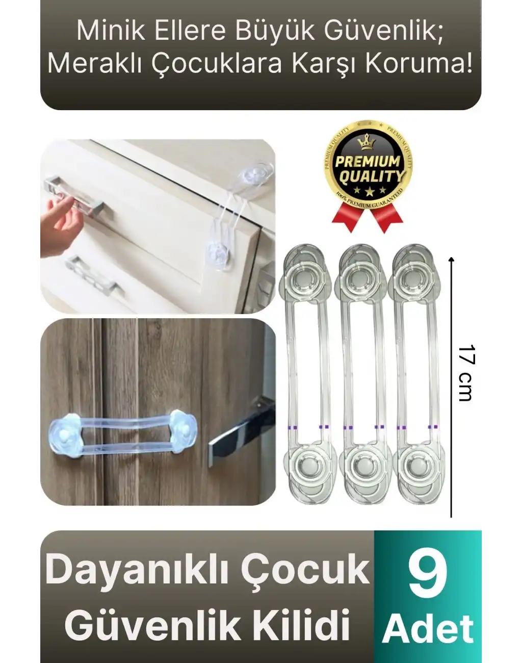 Yeni Ayarlanabilir Dolap Çekmece Kapağı Koruma Aparatı Bebek Çocuk Güvenlik Kilidi 9 Adet 17 Cm