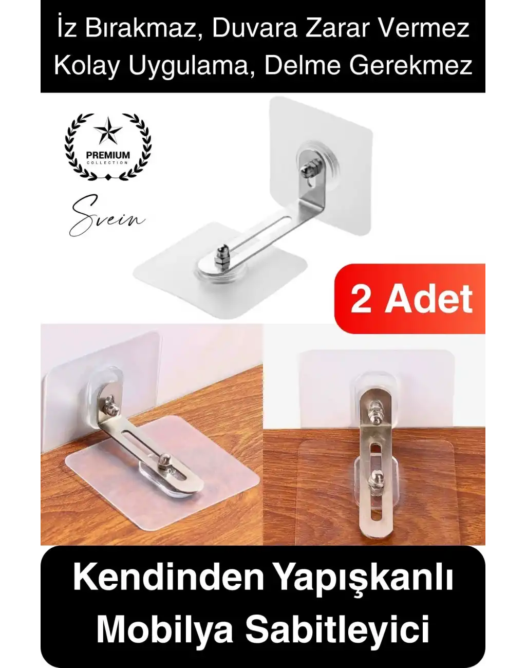 2 Adet Kendinden Yapışkanlı Mobilya Sabitleme Seti Delme Gerekmez Dolap Raf Tutucu Deprem Güvenliği