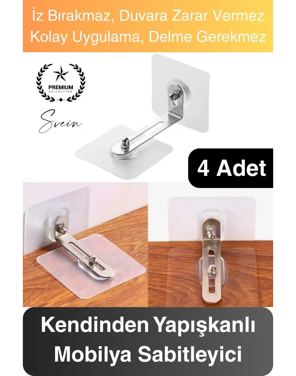 4 Adet Kendinden Yapışkanlı Mobilya Sabitleme Seti Delme Gerekmez Dolap Raf Tutucu Deprem Güvenliği