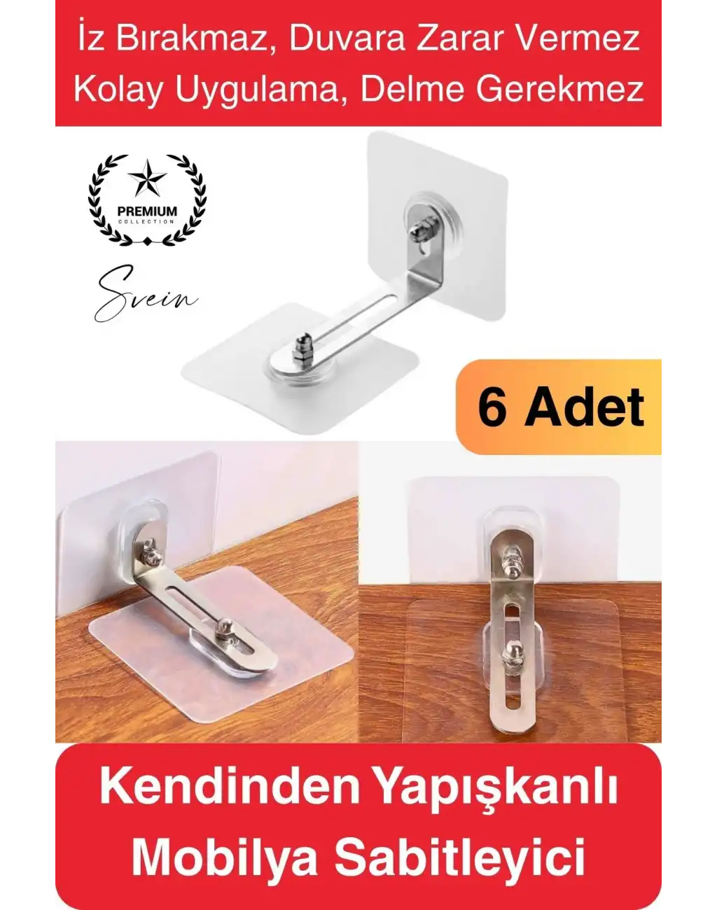 6 Adet Kendinden Yapışkanlı Mobilya Sabitleme Seti Delme Gerekmez Dolap Raf Tutucu Deprem Güvenliği