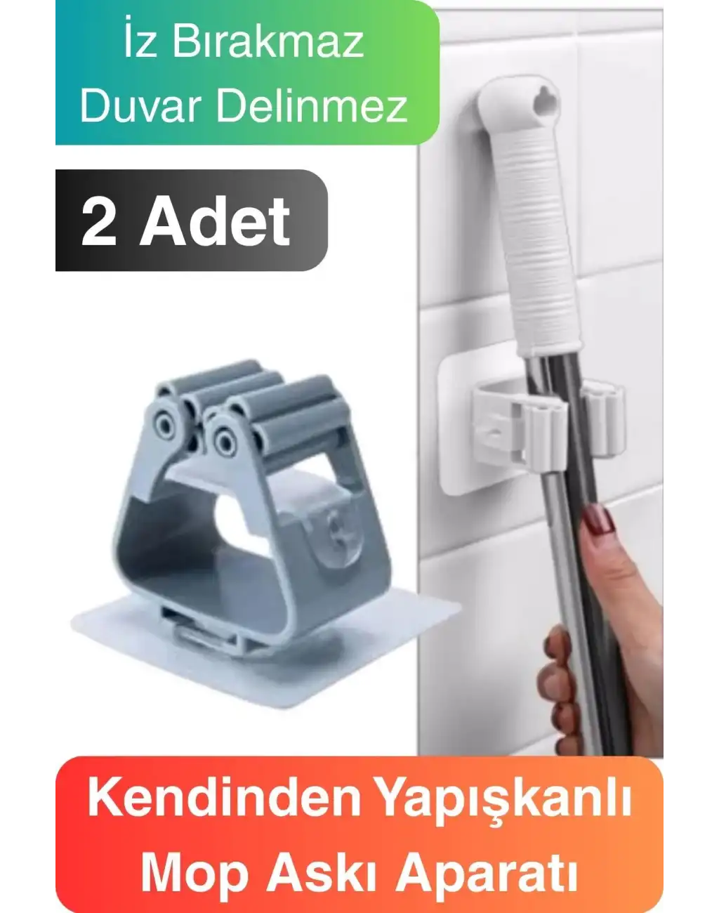 2 Adet Güçlü Tutunabilen Kendinden Yapışkanlı Mop Paspas Sabitleyici Duvara Monte İz Bırakmaz Tutucu