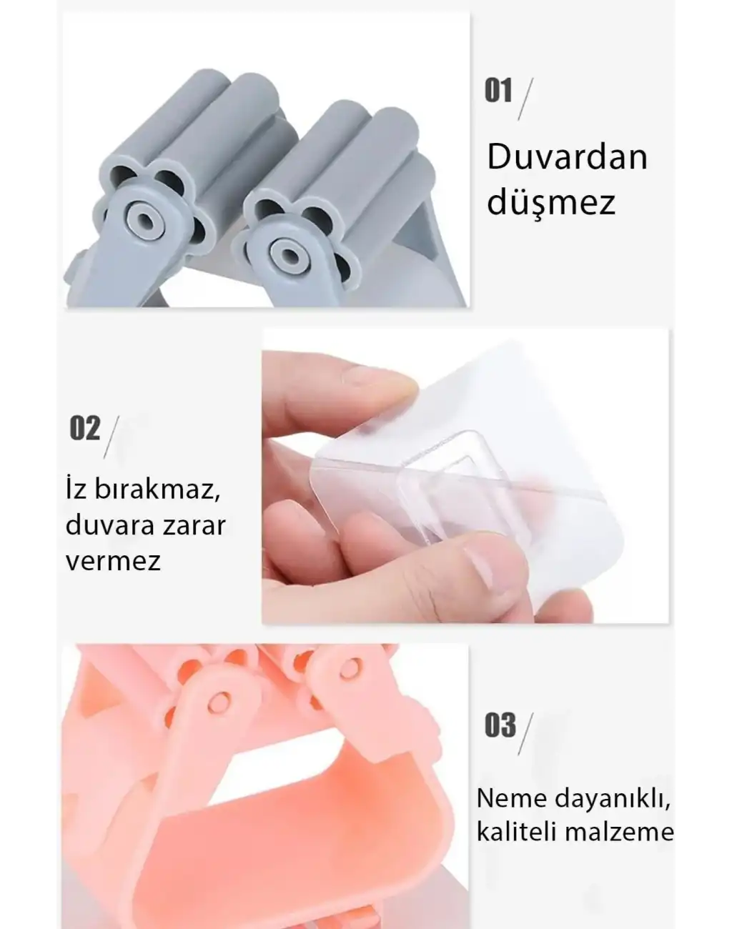 2 Adet Güçlü Tutunabilen Kendinden Yapışkanlı Mop Paspas Sabitleyici Duvara Monte İz Bırakmaz Tutucu