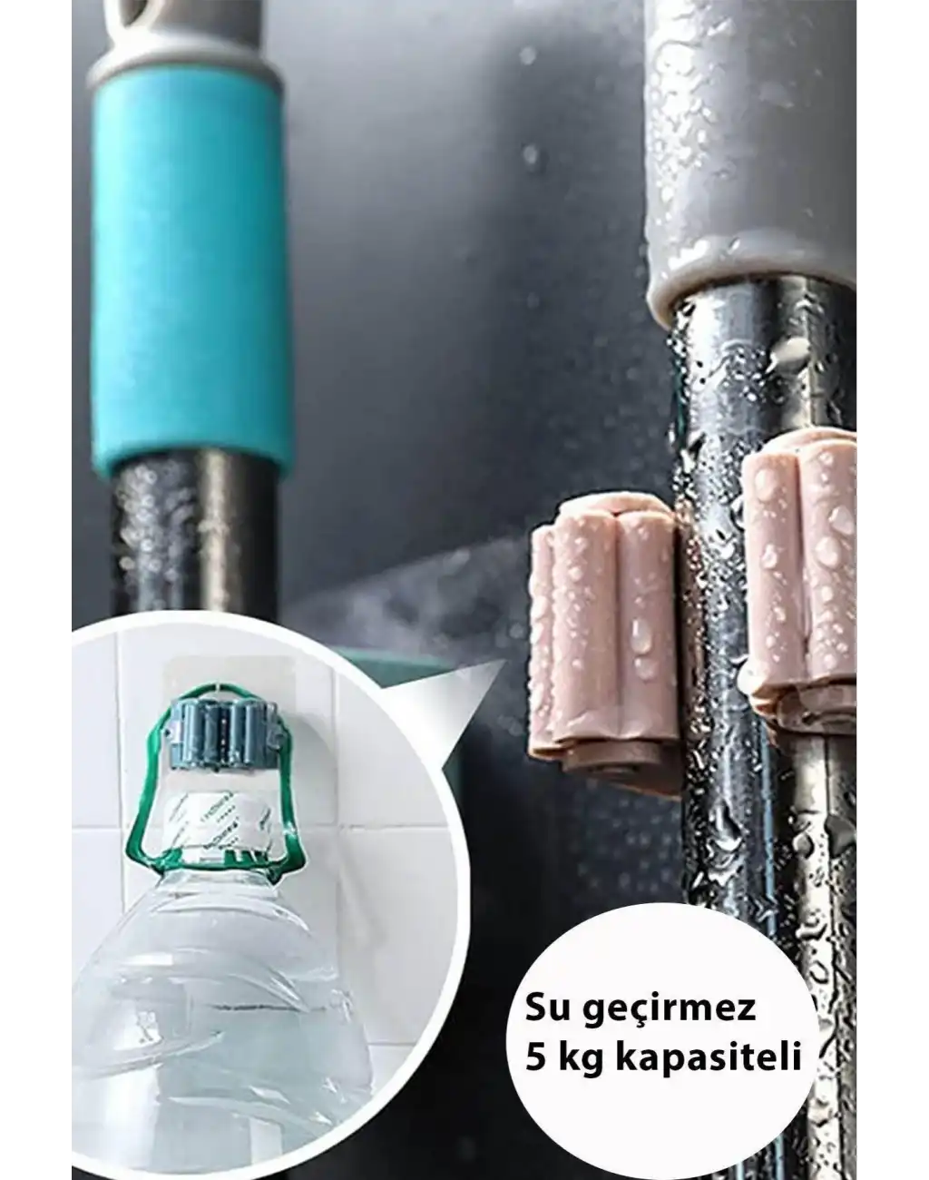 2 Adet Güçlü Tutunabilen Kendinden Yapışkanlı Mop Paspas Sabitleyici Duvara Monte İz Bırakmaz Tutucu