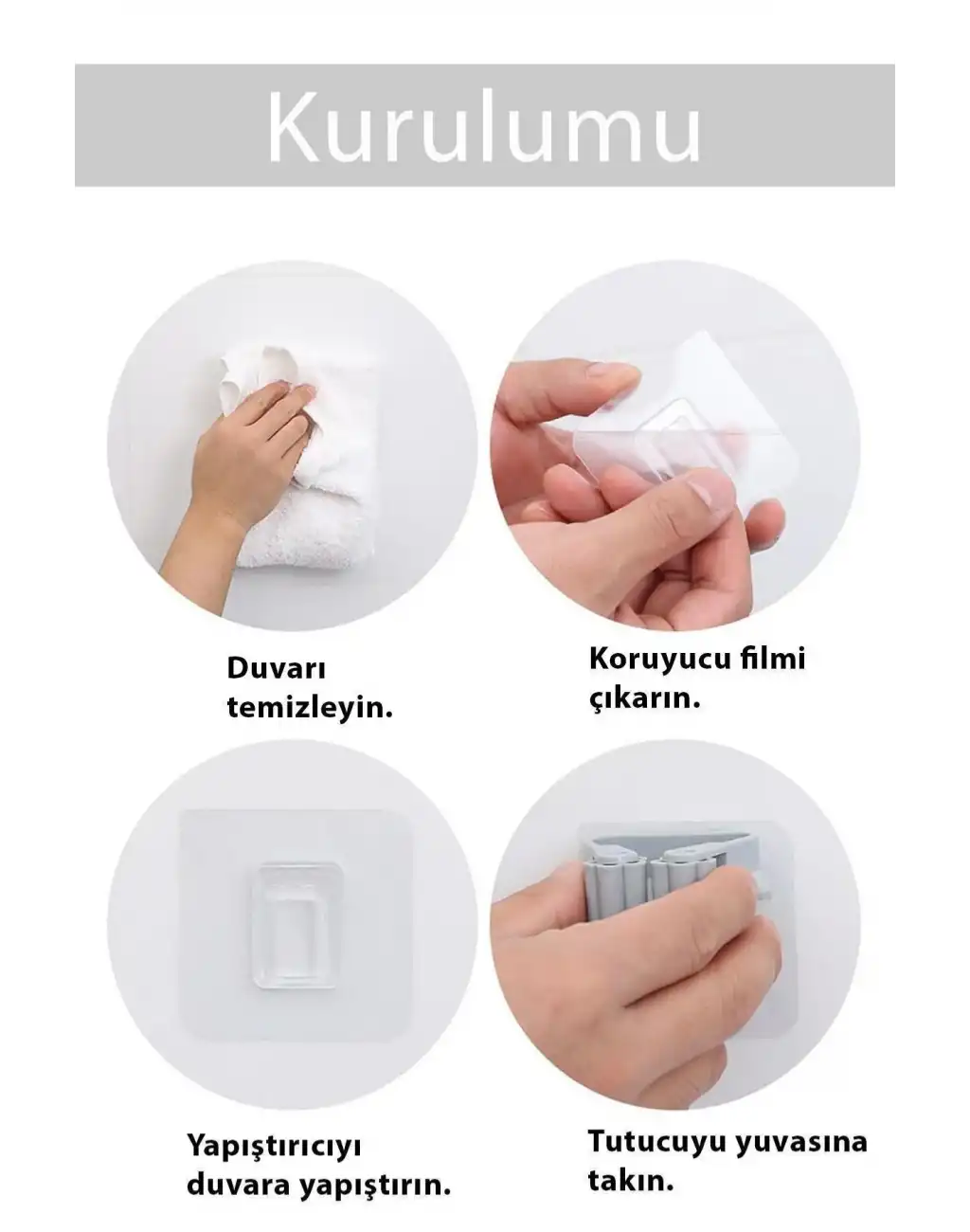 4 Adet Güçlü Tutunabilen Kendinden Yapışkanlı Mop Paspas Sabitleyici Duvara Monte İz Bırakmaz Tutucu