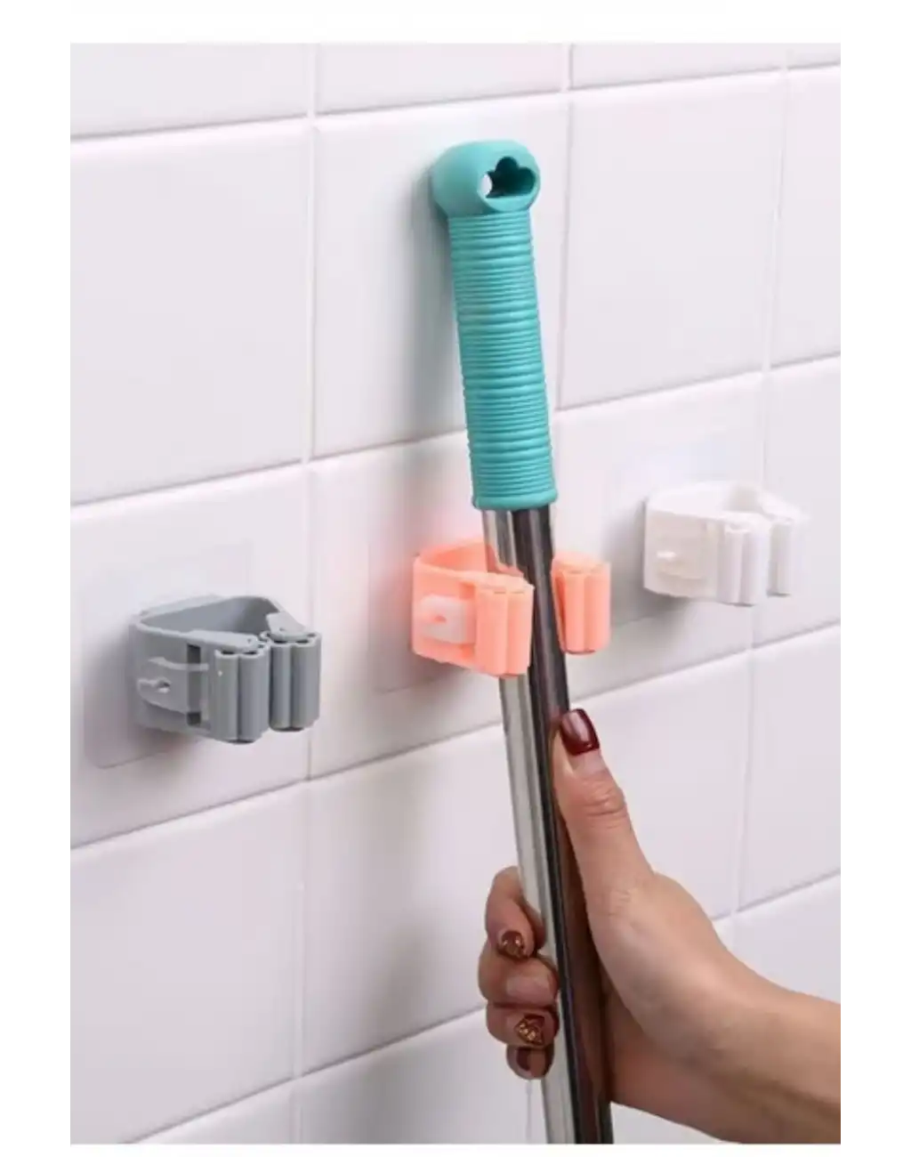 4 Adet Güçlü Tutunabilen Kendinden Yapışkanlı Mop Paspas Sabitleyici Duvara Monte İz Bırakmaz Tutucu