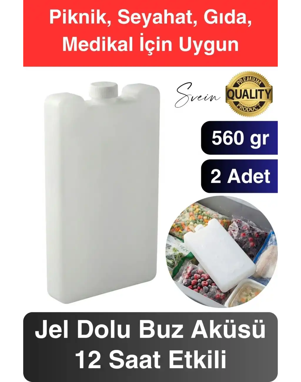 12 Saat Süreli 560 gr Jel Dolu Buz Aküsü Plastik Soğuk Zincir Gıda Yiyecek Uzun Süre Koruma 2 Adet
